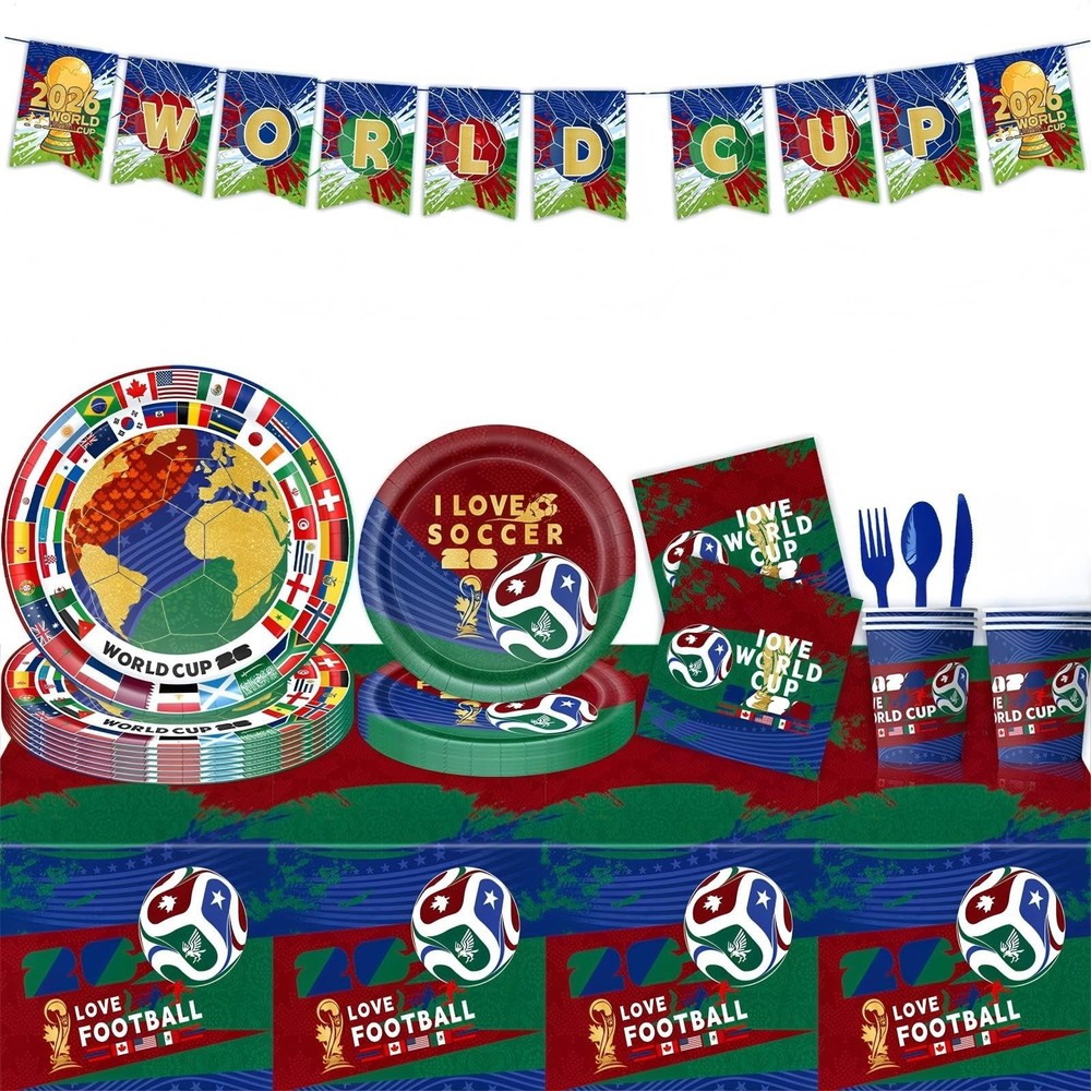 World Cup 2026 Party Decorations, Serve 20 Sports Soccer Red, Green, Blue