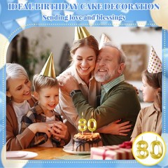 80th Birthday Candles for Cake,Birthday Decorations Him Medium, Gold