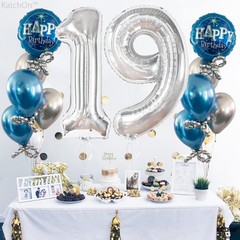 , Giant 19 Balloons Silver – 40 Inch | 19 Balloons for 19th decorations | Sil…