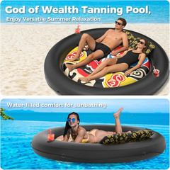 Inflatable Tanning Pool Float with Cup Holders & Pillow – 73″ XL Raft for Adults