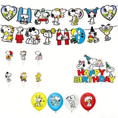 Snoopy Theme Birthday Party Decoration – Set Balloon, Banner, Cake Toppers