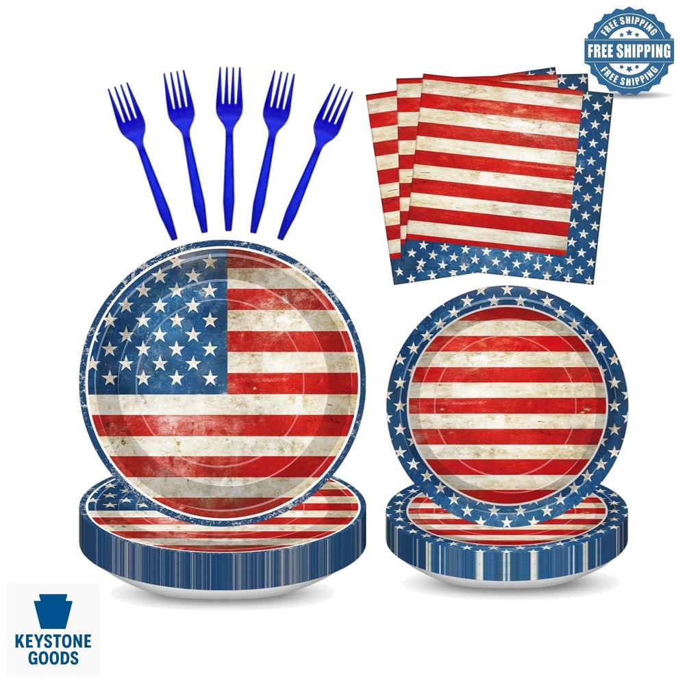 American Flag Patriotic Party Supplies Set – Serves 25, Includes Plates, Napk…