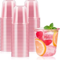 50 Pcs Pink Plastic Cups 12 Oz Disposable Stemless Wine Glasses Cocktail Pink