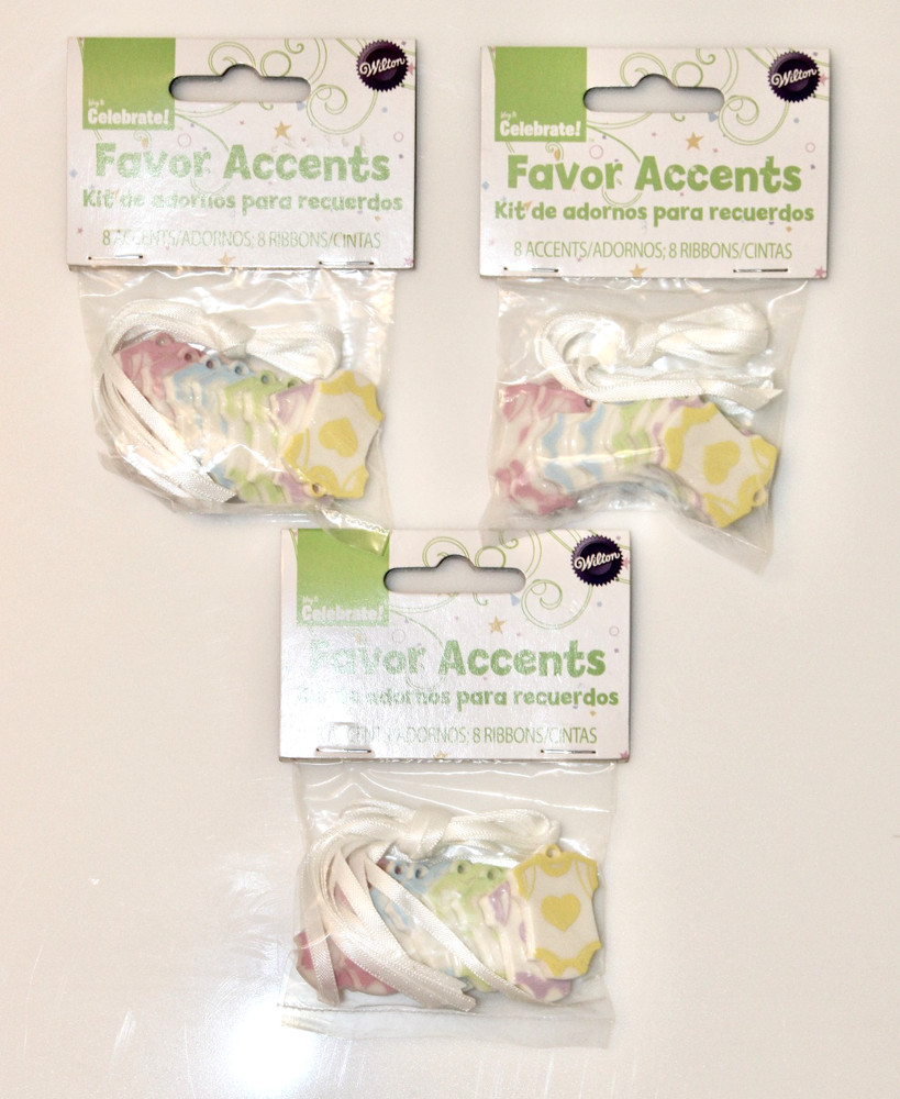 New 3X Wilton Multicolor Baby Romper Baby Shower Tie-On Party Favors 24ct