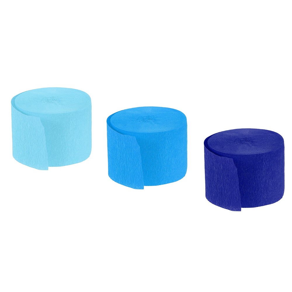 Crepe Paper Streamers 3 Rolls 72ft in 3 Colors (Sea Blue,Sky Blue,Teal)
