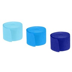 Crepe Paper Streamers 3 Rolls 72ft in 3 Colors (Sea Blue,Sky Blue,Teal)
