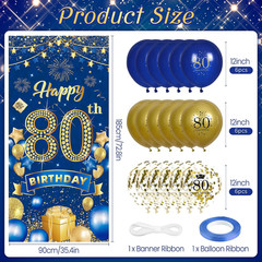 80Th Birthday Party Decorations for Men Navy Blue Gold Happy 80Th Birthday Banne