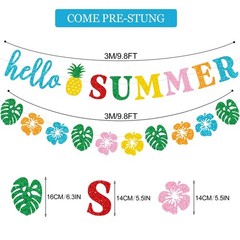 Glittery Hello Summer Banner Hawaiian Luau Tropical Themed Banner Colorful Su…
