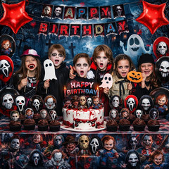 Horror Birthday Party Decorations – 50 Pcs Halloween Theme Kit with Banner, Ball