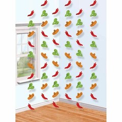 6 MEXICAN FIESTA STRINGS PARTY HANGING DECORATIONS SOMBREROS MARACAS CHILIES