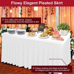 Thick 2 in 1 Spandex Table Skirt and 6Ft (Fits for 72″L x 30″W Table), White