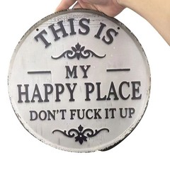 Distressed Finish Metal Sign for Garden Patio Fence This Is My Happy Place