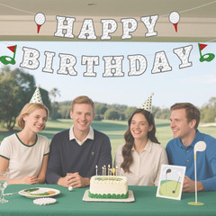 Golf Happy Birthday Banner, Pre-Strung Golf Ball Texture Birthday Party Decorati