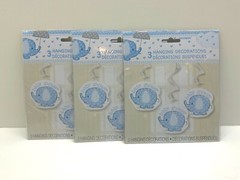 3 – Unique Blue Elephant Baby Shower Dangling Cutouts 3 Count