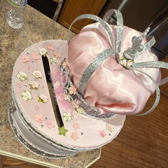 Pink & Silver Satin Crown Round Lined Card Box with Lid