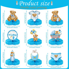 9 Pcs Teddy Bear Honeycomb Centerpieces Its a Boy Baby Shower Table Decorati