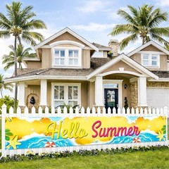 Hello Summer Beach Banner Hawaiian Summer Banner Yard Sign Outdoor Indoor Party