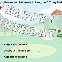 Golf Happy Birthday Banner, Pre-Strung Golf Ball Texture Birthday Party Decorati