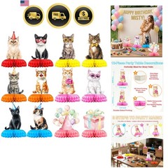 Cat Birthday Party Decorations Honeycomb Centerpieces 12 Pcs, Kitten Table To…