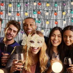 5 PCS Silver Metallic Tinsel Foil Fringe Curtains Photo Backdrop 3.28×6.56 FT