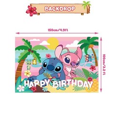 Lilo & Stitch Birthday Party Decoration, 4.9×3.2ft Happy Birthday Backdrop