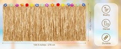 4 Pack Thickened Grass Table Skirt Natural with Hibiscus Flowers 400g Hawaiian