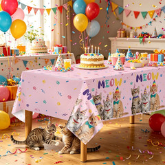 4 Pack Cat Party Tablecloths – 51 X 86 Inch Disposable Plastic Cat-Themed Tablec
