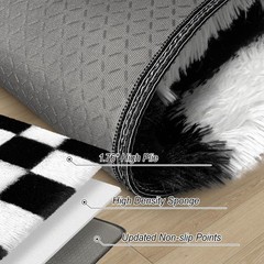MondayRug Soft Fuzzy Fluffy Rug for Bedroom 6′ X 2′ (Runner), Black and White