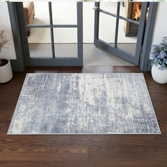 Washable 2×4 Kitchen Area Rugs: Abstract Stain-Resistant Sink 2×4, Blue/Ivory