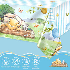 3PCS Blue Winnie Bear Baby Shower Tablecloths, Bear Baby Shower Winnie Bear Tabl