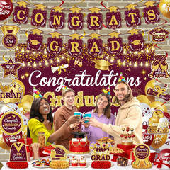 Maroon Graduation Decorations Class of 2026 Maroon and Gold Graduation Party Sup