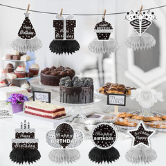 8Pcs Black White Silver Birthday Decorations Honeycomb Centerpieces for Women Me