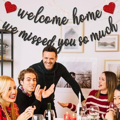 Pre-Strung Welcome Home We Missed You So Much Banner for Military Army Black
