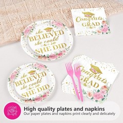 96Pcs Pink Graduation Decorations Class of 2026 Disposable Floral Congrats Gr…
