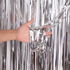 Silver Party Streamers 4 Pack Foil Fringe Curtain Backdrop 3.3×6.3 Feet Decor