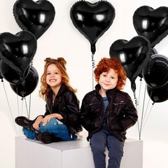 12 Pcs 18 Inch Black Heart Foil Balloons Love Valentine Party Decorations