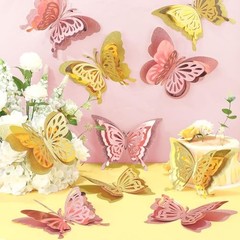 AmazingSpark 24 Pcs Butterfly Decorations Large Butterflies 3D Rose Gold