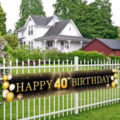 Black & Gold 40Th Birthday Banner Decorations – Extra Large 118″X20″ Reusable Ya