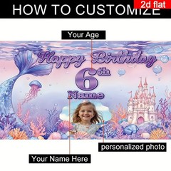 2D flat banner 1pc Customizable Portrait Age Name Birthday Party Banner Decor ☋