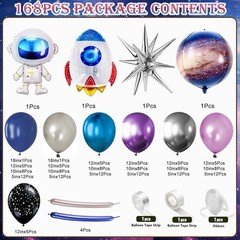 168PCS Space Themed Party Decorations Outer Galaxy Balloon Arch Kit with Blue…