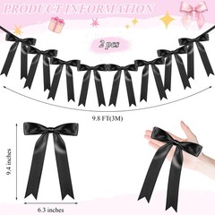 Senqiclound 2 Pack Large Bow Garland Banner, 6.7ft Pre-Strung Satin Ribbon De…