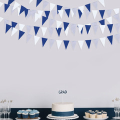 30 Ft Navy Blue White and Silver Party Decorations Royal Blue Triangle Flag Penn