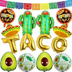 18 PCS Fiesta Party Supplies – Taco, Mexican, Cactus, Avocado, Hat Jumbo Mylar F