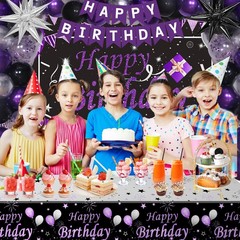 Black Purple Birthday Decorations for Women Girls Men, Purple and Silver Part…