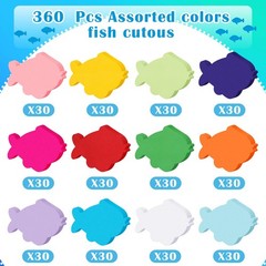 360 PCS 3.9 Inch Assorted Color Paper Fish Cutouts Die Cut DIY Craft Decor