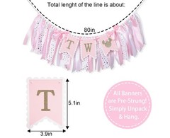 2nd Highchair Banner – 2nd Party Decorations,Pink Gold High Chair Ribbon Bann…