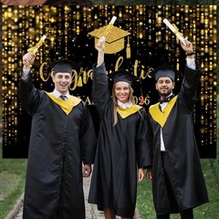 7x5Ft Black Gold 2026 Graduation Backdrop Congrats Grad Photo Booth Party Decor