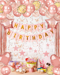 Rose Gold Birthday Party Decorations Set Banner Balloons Backdrop Kit