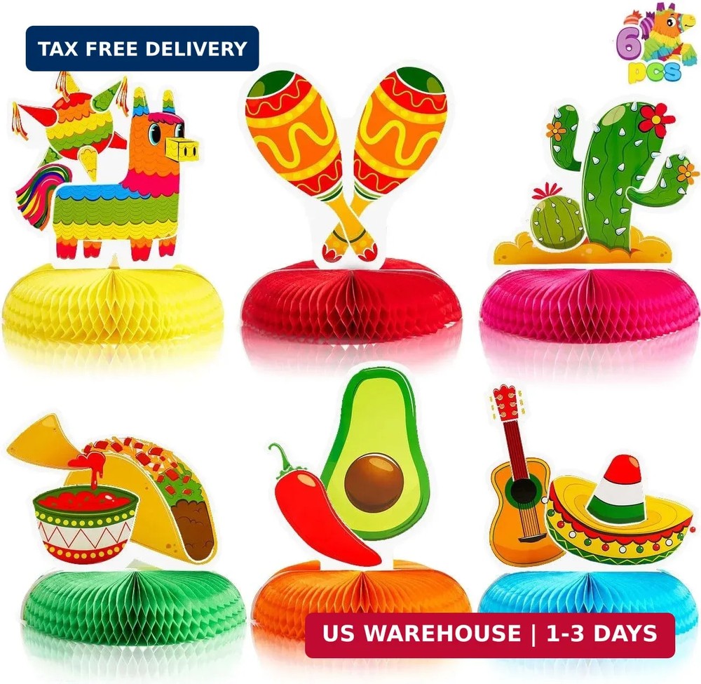 JOYIN 6 PCs Cinco De Mayo Fiesta Honeycomb Table Centerpiece 8.5″ Party Decorati