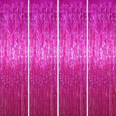 4 Pack Pink Foil Fringe Backdrop Curtains Tinsel Streamers for Party Decor